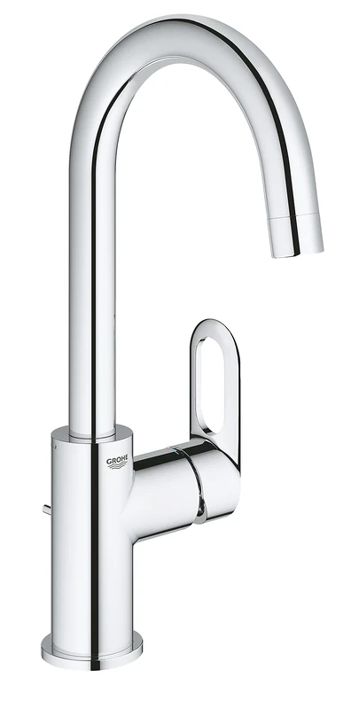 GROHE Bauloop Single-Lever Basin Mixer L-Size Eco-Friendly Tap with High Swivel Spout and Pop-Up Waste Set, Chrome Finish 23763000