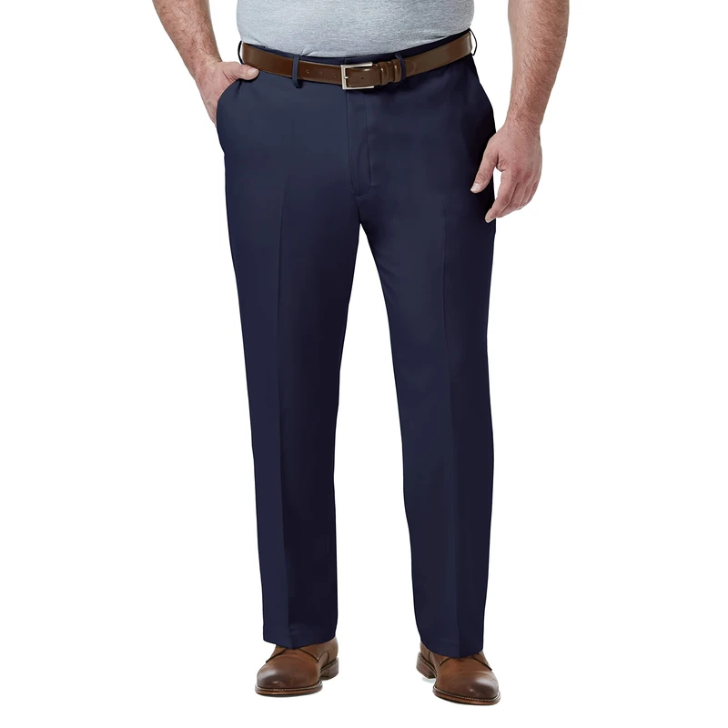 Haggar Men's Premium Comfort Classic Fit Flat Front Dress Pants-Regular and Big & Tall Sizes, Blue Bt, 46W x 30L