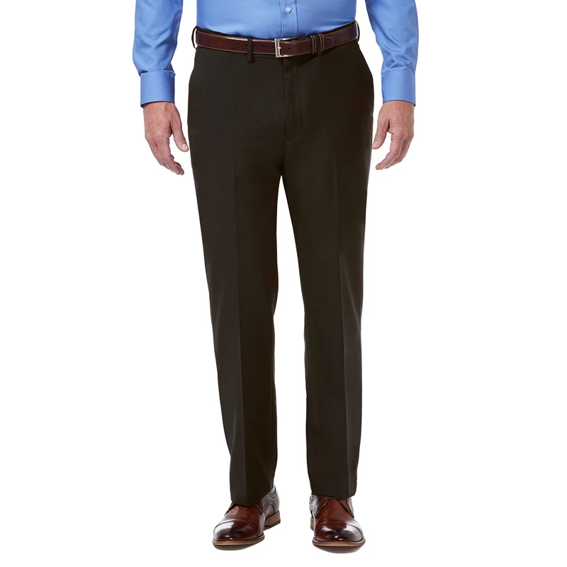 Haggar Men's Premium Comfort Classic Fit Flat Front Dress Pants-Regular and Big & Tall Sizes, Dark Chocolate, 34W x 32L