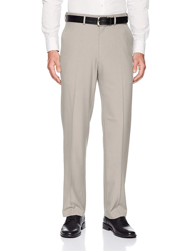 Haggar Men's Premium Comfort Classic Fit Flat Front Dress Pants-Regular and Big & Tall Sizes, Stone, 42W x 29L