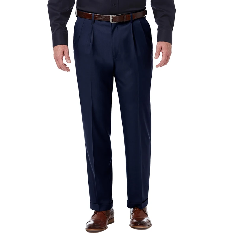 Haggar Mens Premium Comfort Classic Fit Pleat Front Pant Reg. and Big and Tall Sizes, Blue, 32W / 30L
