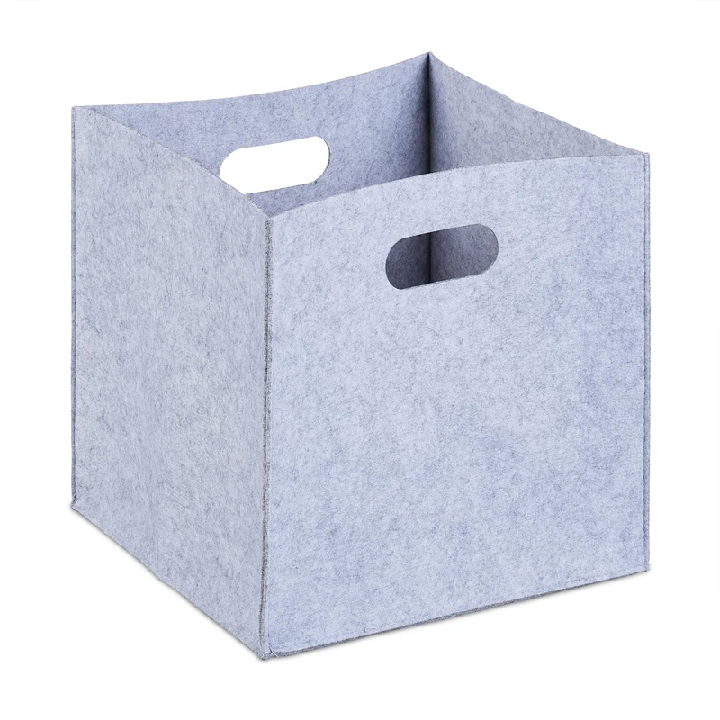 Relaxdays Square Felt Basket, HxWxD: 30 x 30 x 30 cm, Foldable, with 2 Handles, Shopping Bin, Grey