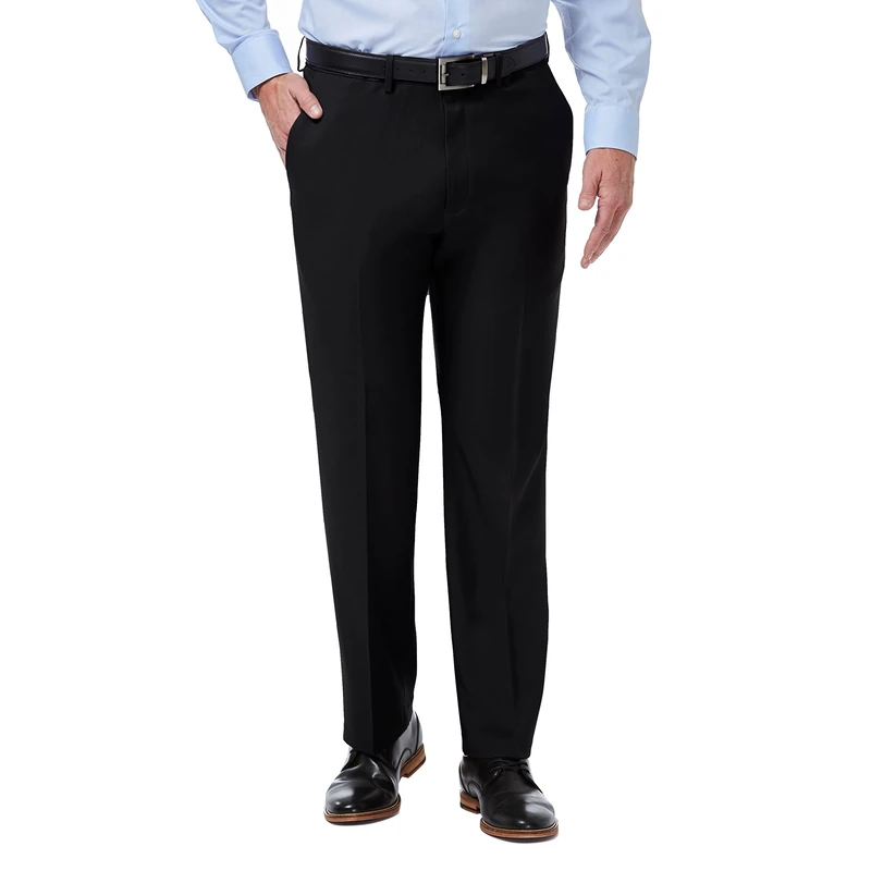 Haggar Men's Premium Comfort Classic Fit Flat Front Dress Pants-Regular and Big & Tall Sizes, Black, 38W x 30L
