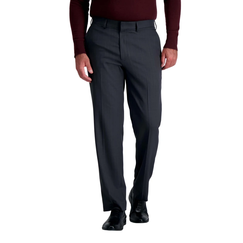 Haggar Men's Premium Comfort Classic Fit Flat Front Hidden Comfort Waistband Pant (Regular and Big & Tall Sizes), Charcoal, 32W / 30L