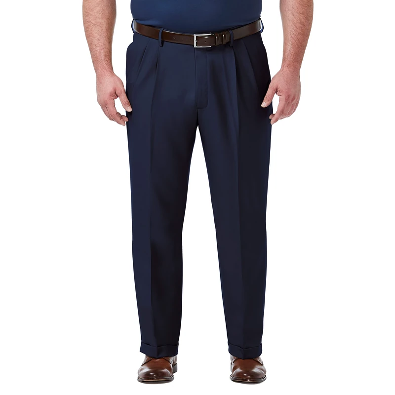 Haggar Men's Premium Comfort Classic Fit Pleat Front Pant Reg. and Big & Tall Sizes Dress, Blue Bt, 46W x 32L