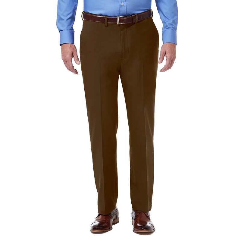 Haggar Men's Premium Comfort Classic Fit Flat Front Dress Pants-Regular and Big & Tall Sizes, Mocha, 34W x 29L
