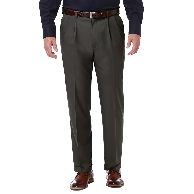 Haggar Men's Premium Comfort Classic Fit Pleat Front Pant Reg. and Big & Tall Sizes Dress, Charcoal, 44W x 29L