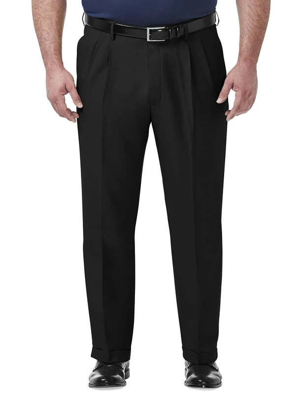 Haggar Men's Premium Comfort Classic Fit Pleat Front Pant Reg. and Big & Tall Sizes Dress, Black Bt, 44W x 30L