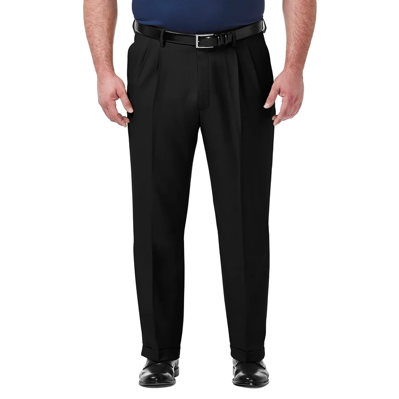 Haggar Men's Premium Comfort Classic Fit Pleat Front Pant Reg. and Big & Tall Sizes Dress, Black Bt, 44W x 29L