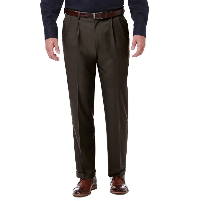 Haggar Men's Premium Comfort Classic Fit Pleat Front Pant Reg. and Big & Tall Sizes Dress, Dark Chocolate, 38W x 29L
