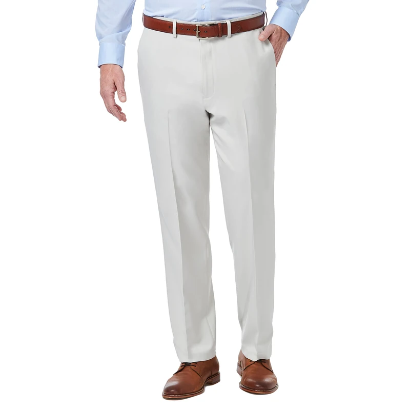 Haggar Men's Premium Comfort Classic Fit Flat Front Dress Pants-Regular and Big & Tall Sizes, Stone, 32W / 30L - Image 1