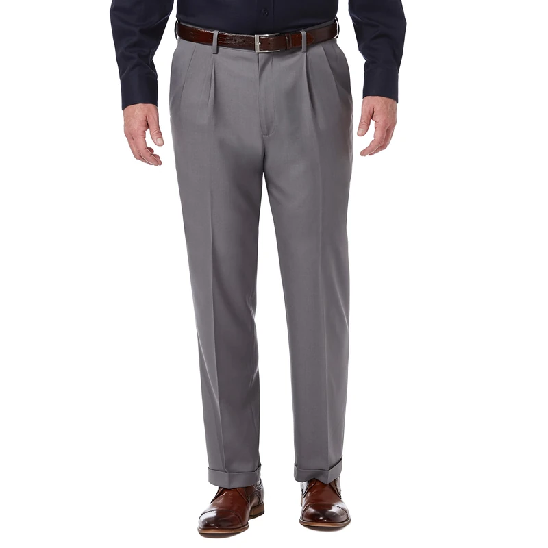 Haggar Men's Premium Comfort Classic Fit Pleat Front Pant Reg. and Big & Tall Sizes Dress, Medium Grey, 36W x 34L - Image 1