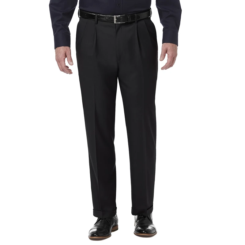 Haggar Men's Premium Comfort Classic Fit Pleat Front Pant Reg. and Big & Tall Sizes Dress, Black, 52W x 30L