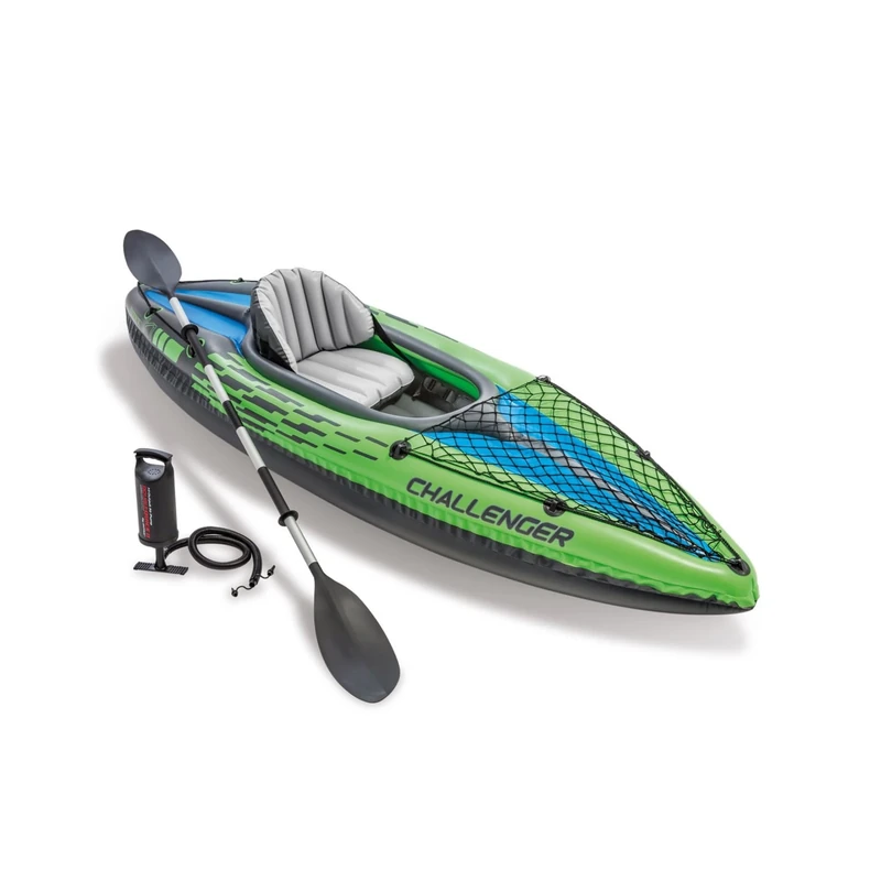 Intex Challenger K1 Kayak 1 Man Inflatable Canoe with Aluminum Oars and Hand Pump
