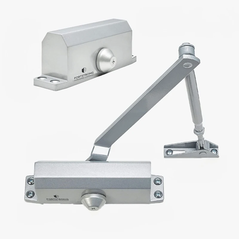 Door Closer FS-1306 Automatic Adjustable Closers Grade 3 Spring Hydraulic Auto Door-Closer with Easy Installation Life Size Fitting Template & Instructions Silver Aluminium