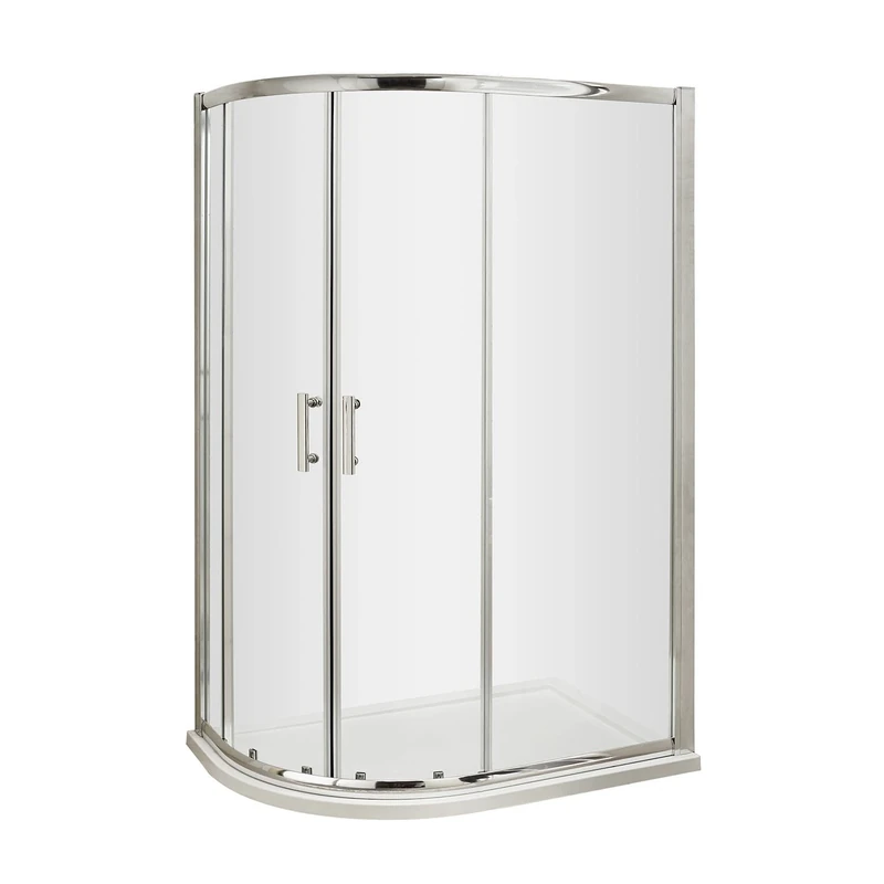 Nuie 1200x800mm AQU128 Pacific ǀ Modern Bathroom 6mm Safety Glass Offset Quadrant Shower Enclosure, 1200mm x 800mm, Polished Chrome, Clear