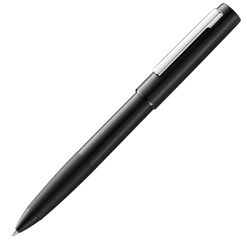 Lamy aion black rollerball pen – modern rollerball pen in anodized, lightweight & seamless aluminum barrel – with stainless steel clip – line width M – incl M 63 black rollerball refill