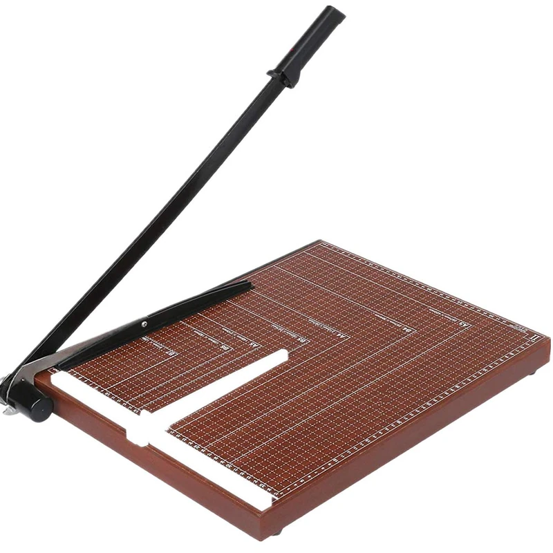 Meditool Paper Cutter A3 B4 A4 Paper Guillotine (A3), 48.5 x 38.5 x 3.2 cm, Safety Safety, Dark Red Wood Base