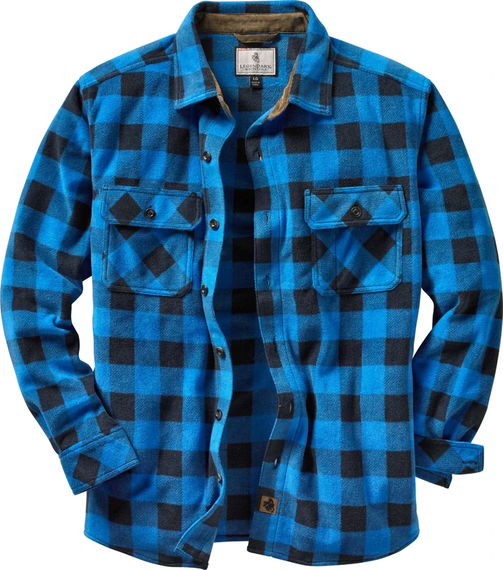 Legendary Whitetails Men's Standard Navigator Fleece Button Up Shirt, Liberty Buffalo Plaid Blue, Medium