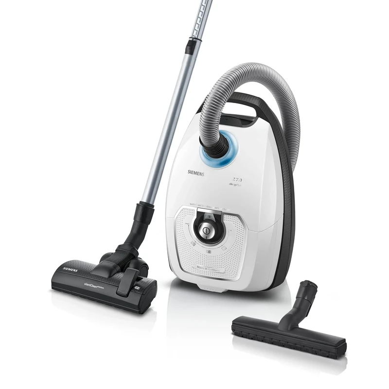 SIEMENS Vacuum Cleaner with Bag Z 7.0 VSZ7442S, Ideal for Allergy Sufferers, Hygiene Filter Plus, Extremely Quiet, Floor Nozzle for Parquet, Carpet, Tiles, Long Cable, XXL Upholstery Nozzle, Crevice
