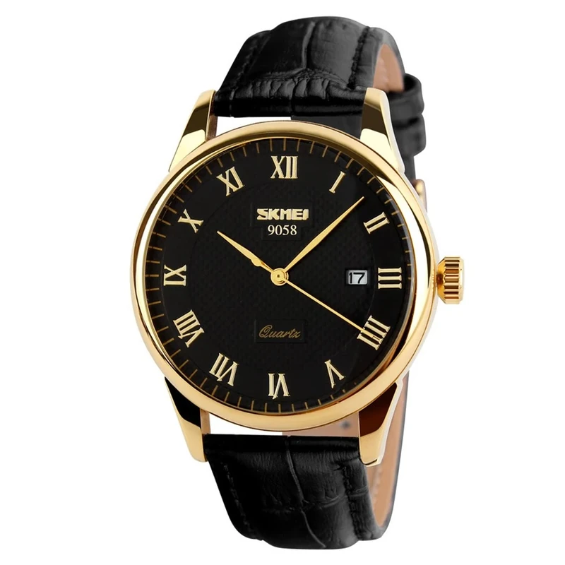 SKMEI Men's Roman Numeral Quartz Watch - Black and Gold