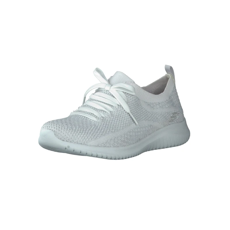 Skechers Women's Ultra Flex Salutations Sneaker, White Silver, 4.5 UK