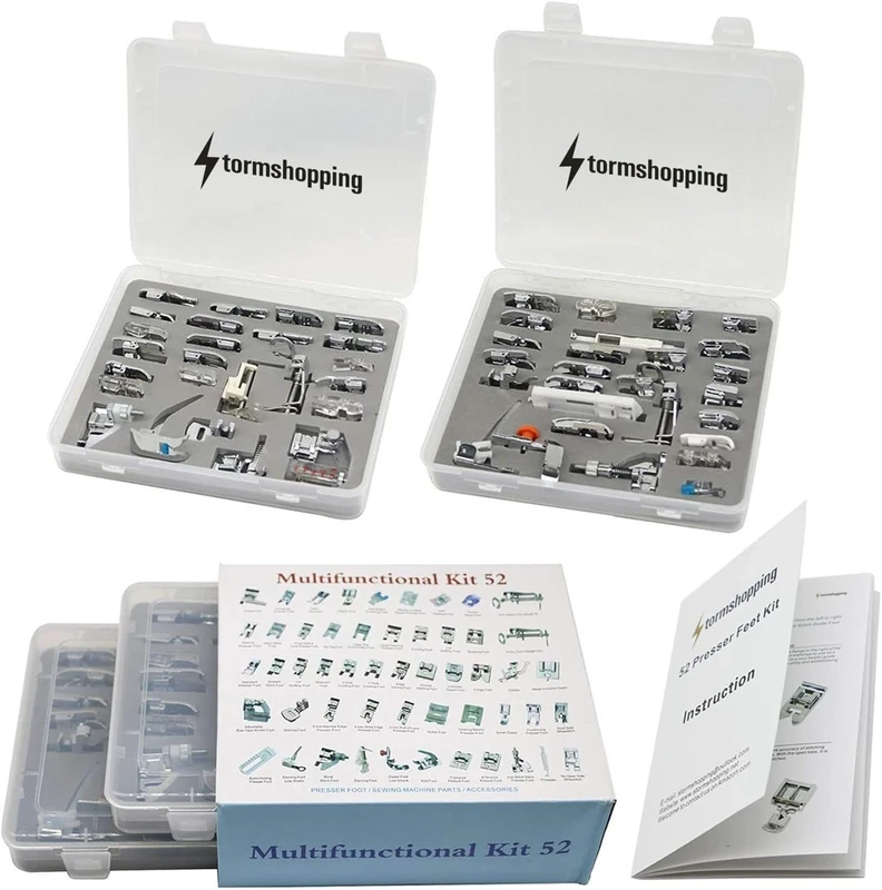 Stormshopping Janome Brother Singer Low Shank Domestic Sewing Machine Presser Feet 52pcs Deluxe Package