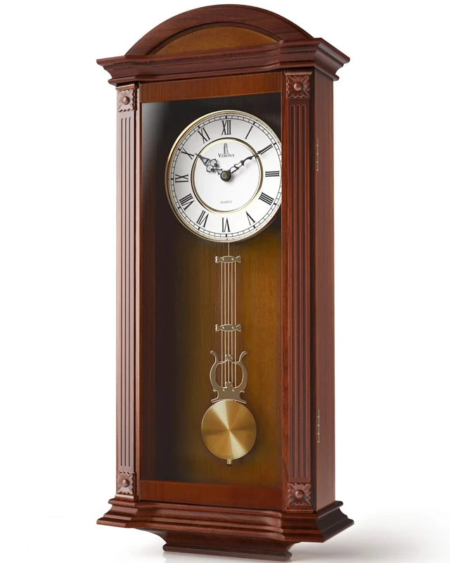 Large Hanging Grandfather Wall Clock With Pendulum - Battery Operated Quiet Wood Clock for Living Room, Office & Home Décor - 27x11 Wooden Gift