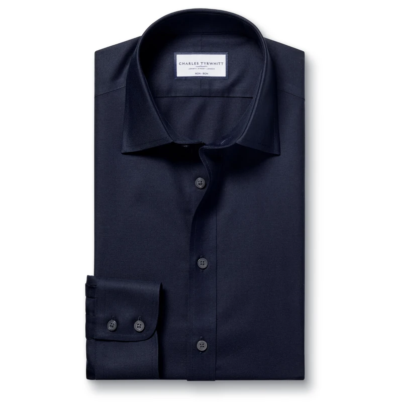 Charles Tyrwhitt Shirts for Men - Navy Non Iron with 100% Cotton Twill - Formal Dress Shirt for Work, Business & Weddings - Classic Fit with Classic Collar