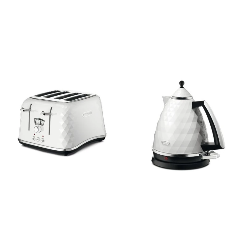 De'Longhi CTJ4003.W Brillante Faceted 4 Slice Toaster - White & De'Longhi Brillante Faceted Jug Kettle, 3 KW - White