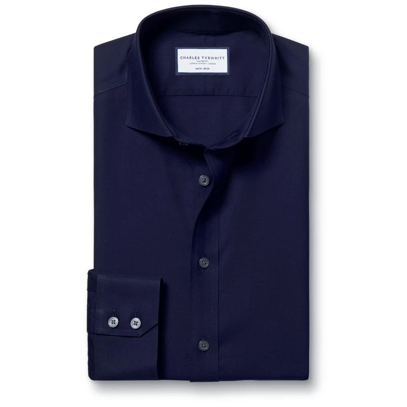 Charles Tyrwhitt Shirts for Men - Navy Non Iron with 100% Cotton Twill - Formal Dress Shirt for Work, Business & Weddings - Slim Fit with Cutaway Collar