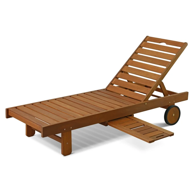 Furinno TIOMAN Outdoor Lounger, Sun Lounge Chair with Tray, for Patio, Garden, Porch, Natural