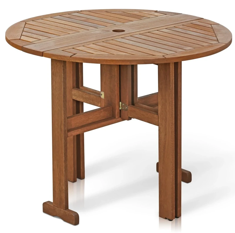 Furinno TIOMAN Patio Table, Gateleg Round Outdoor Side Table, Coffee Table, for Patio, Garden, Porch, Natural
