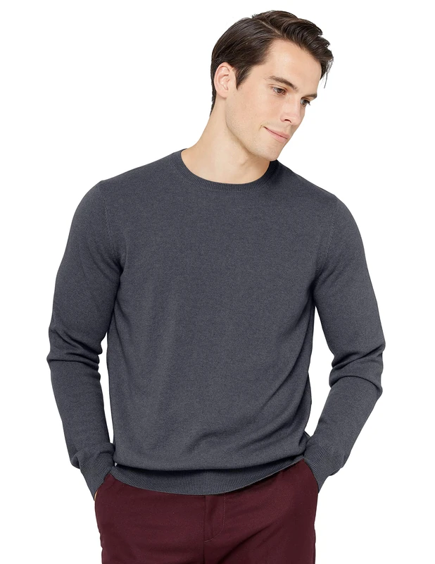 State Cashmere Men's 100% Pure Cashmere Jumper Long Sleeve Pullover Crew Neck Sweater Charcoal