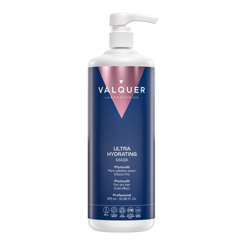 Valquer Ultra-Hydrating Hair Mask Formula Zero. Revitalizes, nourishes, repairs, and conditions dry hair with soy extract, panthenol, vitamin E, and phytokeratin. Vegan. 1L.
