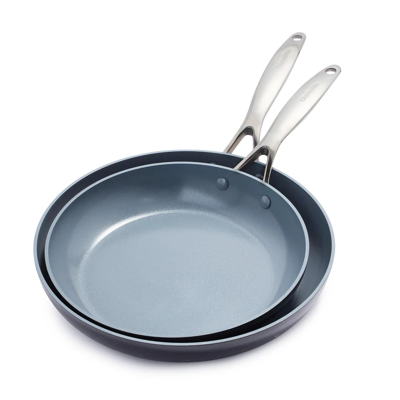 GreenPan Valencia Pro Hard Anodised Healthy Ceramic Non-Stick 2-Piece Frying Pan Skillet Set, 26 cm and 30 cm, PFAS-Free, Induction, Oven Safe, Grey