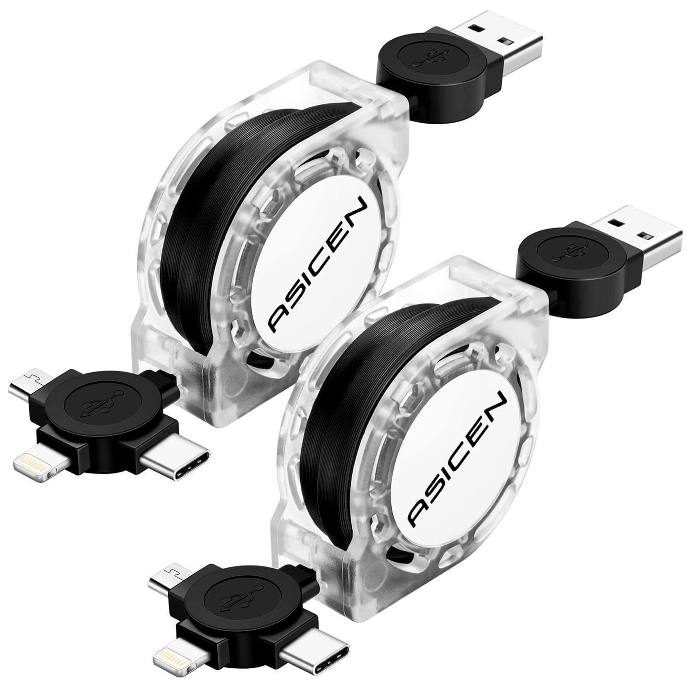 ASICEN 3 in 1 Multi Charging Cable[2 Packs/1M],Retractable Fast Charger Cable, USB C Charger with Lightning/Micro/Type C for iPhone Series, Samsung, Huawei, Sony, LG, PS5