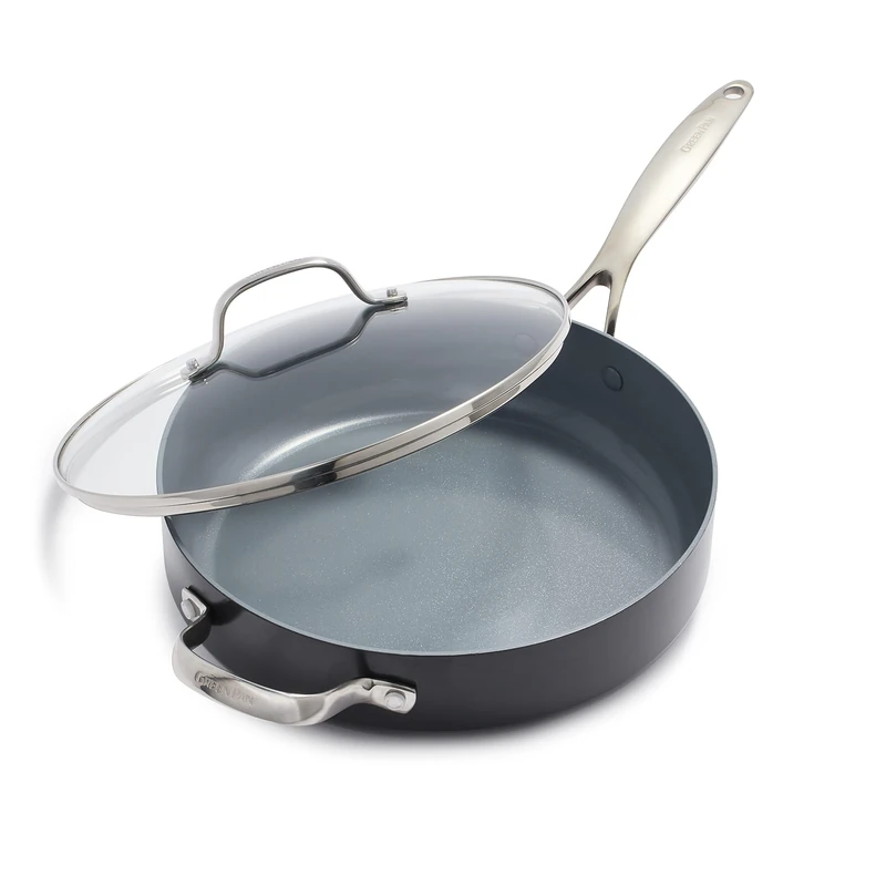 GreenPan Valencia Pro Hard Anodised Healthy Ceramic Non-Stick 28 cm/4.2 Litre Sauté Pan with Lid, PFAS-Free, Induction, Oven Safe, Grey - Image 1