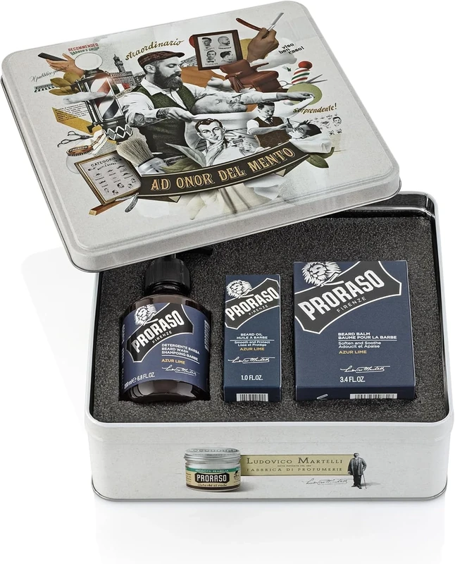 Proraso Azur Lime Beard Care Kit for Men (Trio Pack), Luxurious Beard Care Gift Set with Beard Wash, Beard Oil and Beard Balm, Made in Italy