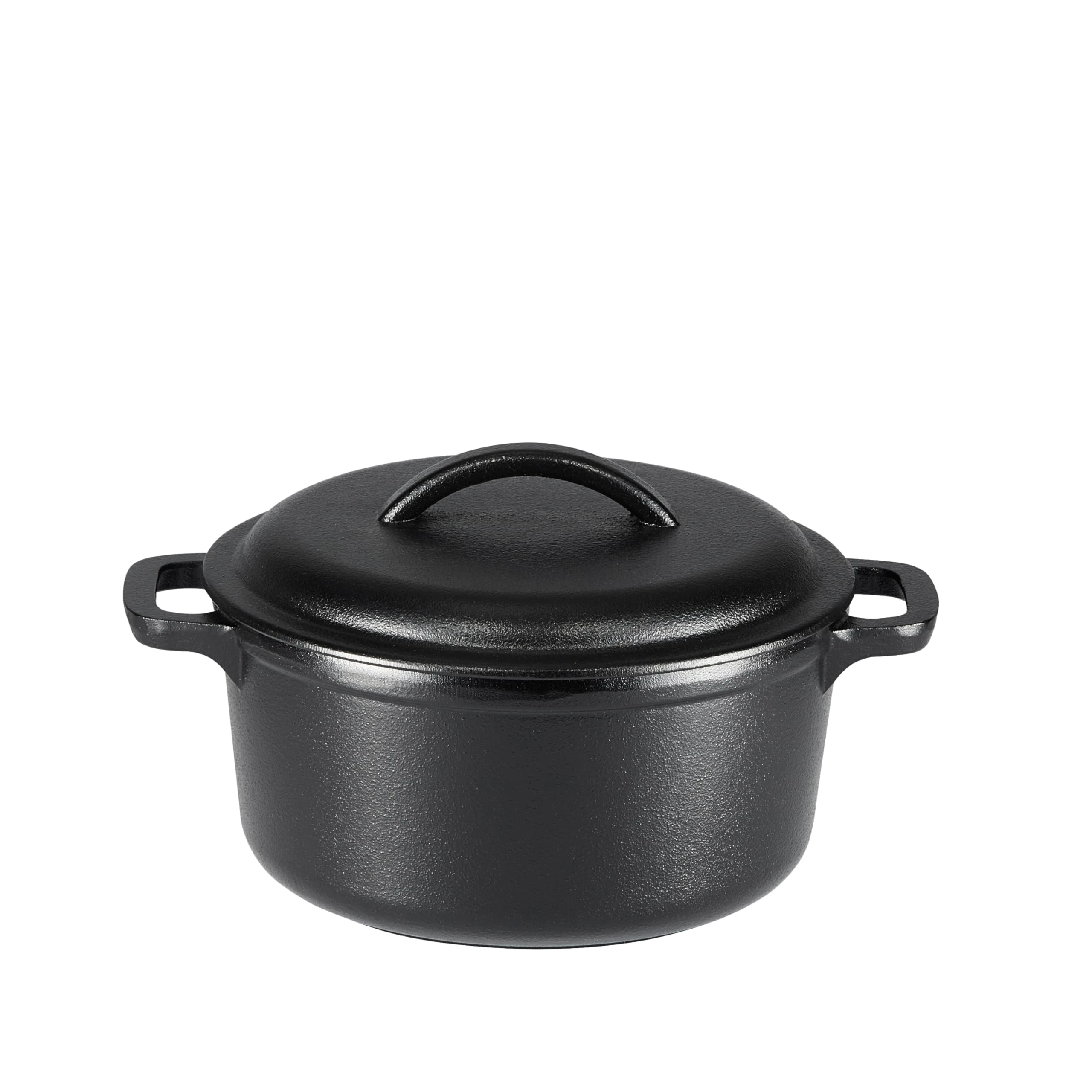 Amazon Basics Round Pre-Seasoned Cast Iron Mini Dutch Oven Pot with Lid and Dual Handles, 1.89 l, Black