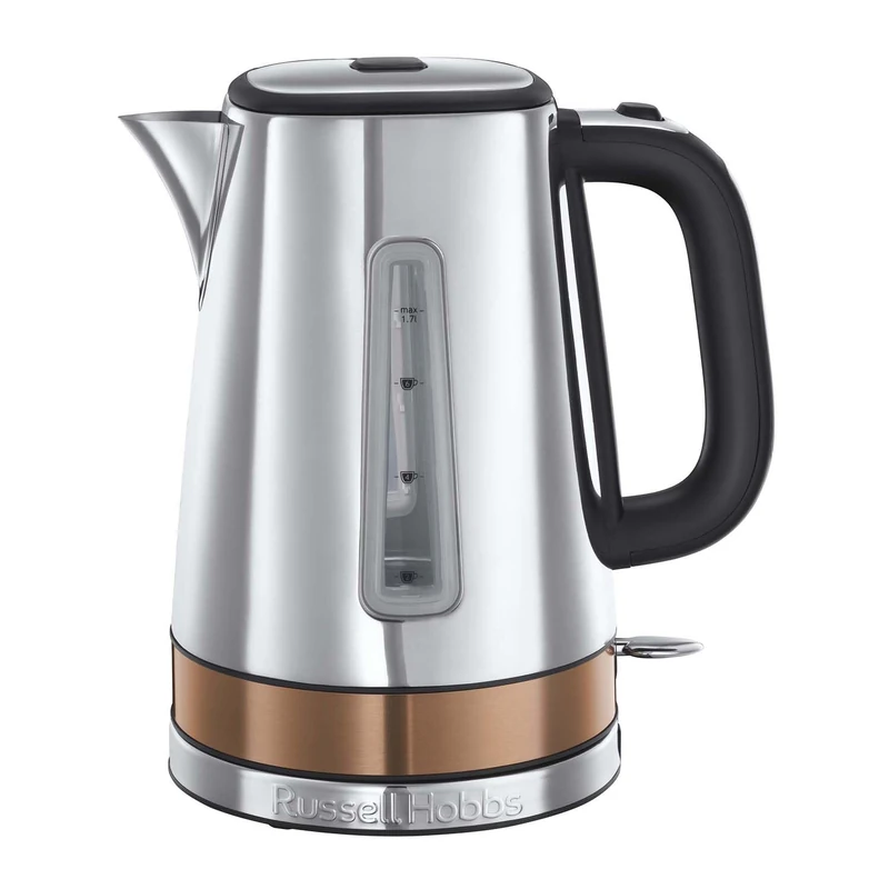 Russell Hobbs Luna Stainless Steel & Copper 1.7L Cordless Electric Kettle (Quiet & Fast Boil 3KW, Removable Washable Anti-Scale Filter, Easy Push Button lid, Perfect Pour spout) 24280