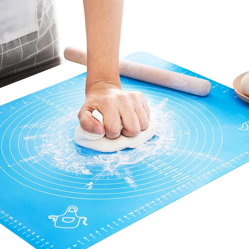LIMNUO Silicone Pastry Mat for Pastry Rolling with Measurements, Thick Non Stick Baking Mat with Measurement Fondant Mat, Counter Mat, Dough Rolling Mat (Blue, 50×40cm)