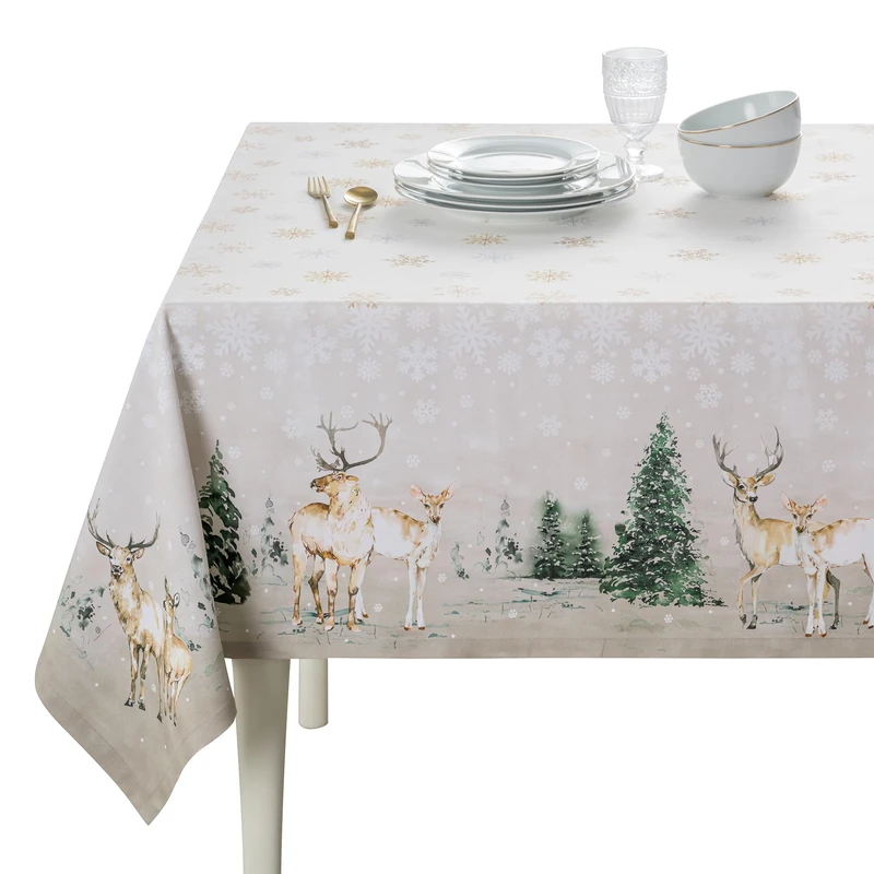 Maison d' Hermine Deer in the Woods 100% Cotton Tablecloth for Kitchen Dining | Tabletop | Decoration | Parties | Weddings | Thanksgiving/Christmas (Rectangle, 60 Inch by 90 Inch)