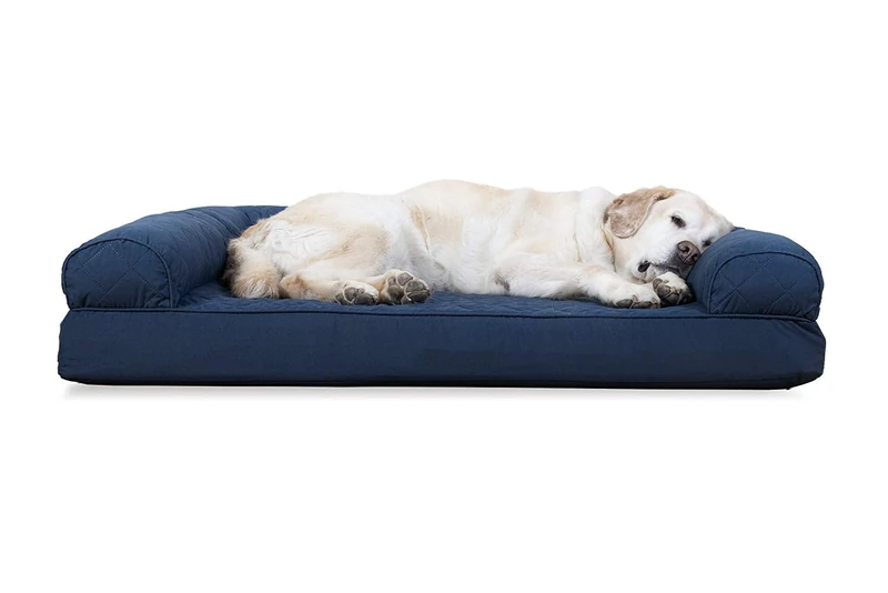 FurHaven Pet Bed for Dogs and Cats - Quilted Sofa-Style Cooling Gel Foam Dog Bed, Removable Machine Washable Cover - Navy, Jumbo (X-Large)