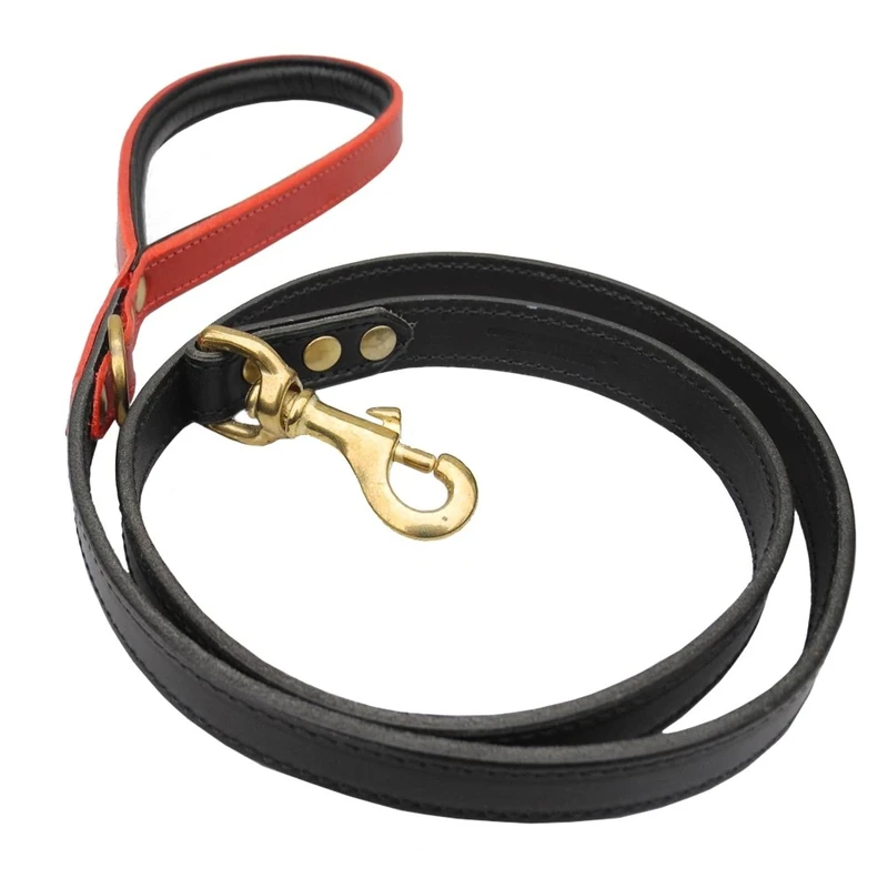 Houndworthy Monogram Luxury Bridle Leather Dog Lead, 120 cm, Jet Black