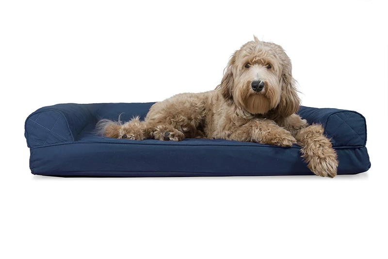 FurHaven Cooling Gel Dog Bed for Large/Medium Dogs w/Removable Bolsters & Washable Cover, For Dogs Up to 55 lbs - Quilted Sofa - Navy (Blue), Large