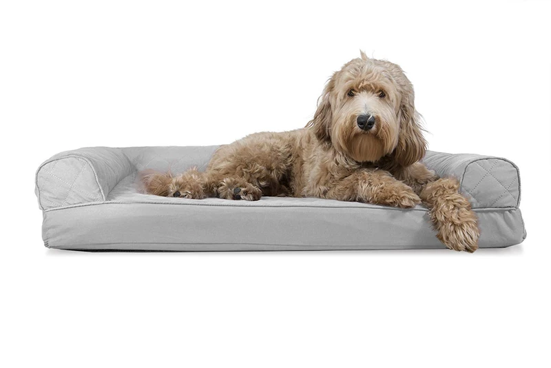 FurHaven Cooling Gel Dog Bed for Large/Medium Dogs w/Removable Bolsters & Washable Cover, For Dogs Up to 55 lbs - Quilted Sofa - Silver Gray, Large