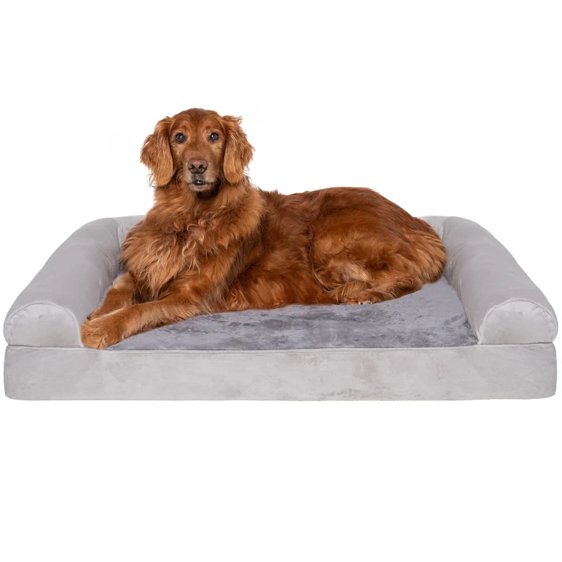 Furhaven XL Orthopedic Dog Bed Faux Fur & Velvet Sofa-Style w/Removable Washable Cover - Smoke Gray, Jumbo (X-Large)