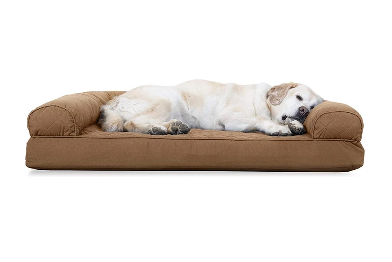 Furhaven Cooling Gel Dog Bed for Large Dogs w/Removable Bolsters & Washable Cover, For Dogs Up to 95 lbs - Quilted Sofa - Toasted Brown, Jumbo/XL