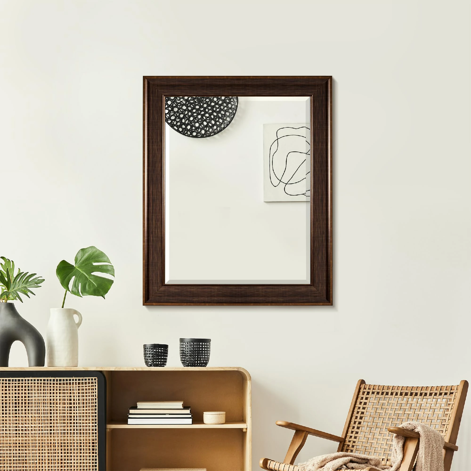 Head West Bronze Copper Oil-Rubbed Framed Beveled Wall Mounted Vanity Mirror, Decorative Mirror for Wall Decor, Rectangle Bathroom Mirrors for Over Sink, Bedroom, Entryway, Living Room Hallway 28"x34"